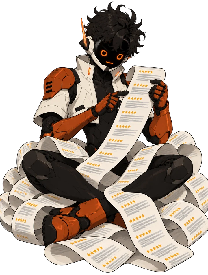 Saad-bot buried in a giant scroll of customer reviews
